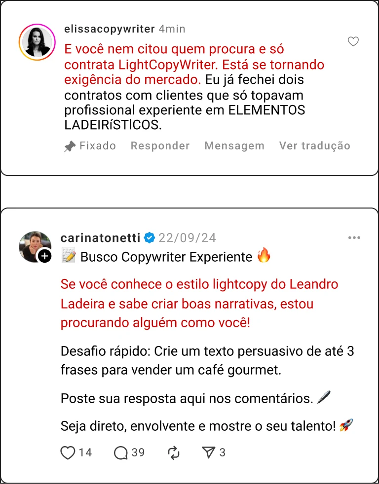 Depoimentos: exigência de mercado por Light Copy Writer e vaga para copywriter no estilo Leandro Ladeira